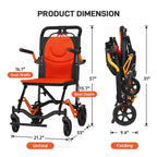 Ultralekki składany wózek transportowy, udźwig 100 kg, aluminiowa rama 8 kg, siedzisko 41 cm, zdejmowane podłokietniki i podnóżki, hamulec ręczny z blokadą