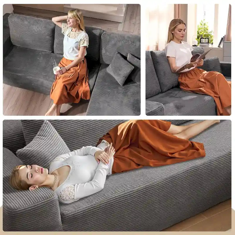 HOOOWOOO Nowoczesna narożna sofa modułowa w stylu minimalistycznym, wykonana z sztruksu, do salonu