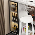 Nowoczesny barowy stół o nieregularnym kształcie z kamiennym blatem i schowkiem do domowego barku