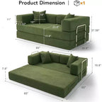 Dyonery 65-calowa rozkładana podłogowa sofa 5 w 1, rozkładana do podwójnego łóżka, ze stałym metalowym stelażem, sztruksowa