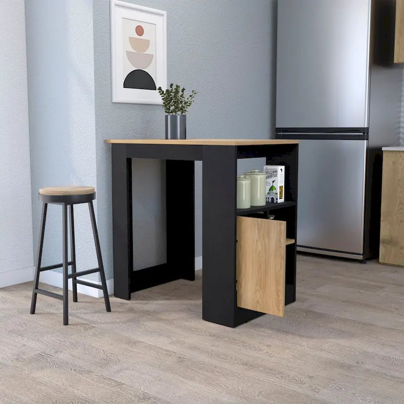 FM FURNITURE Wyspa kuchenna Arial z melaminy, czarny/naturalny dąb