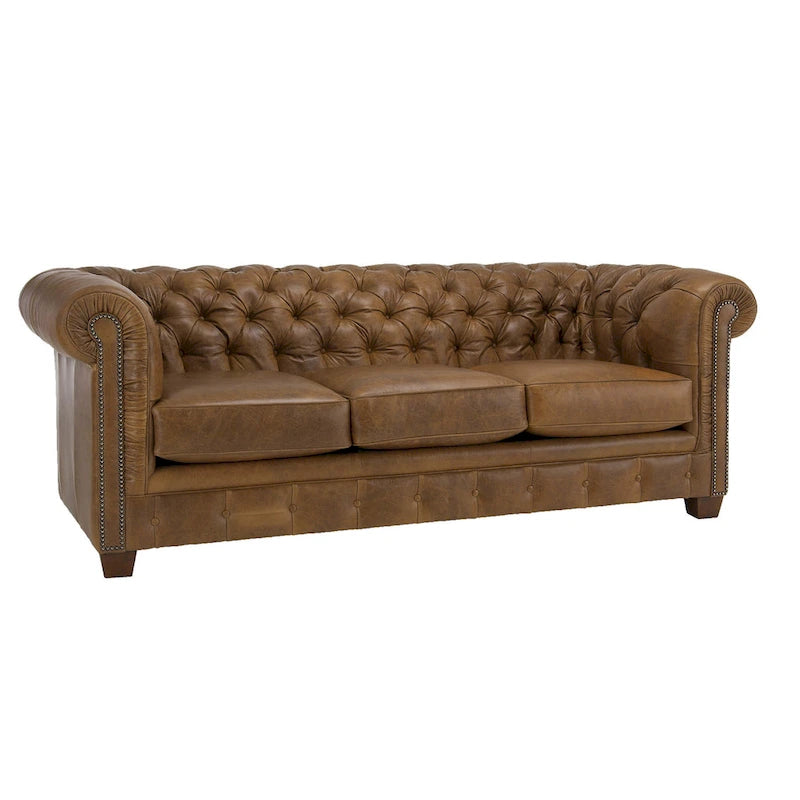 Sofa Chesterfield Hancock z włoskiej skóry licowej z pikowaniem – 31 wys. x 86 szer. x 40 gł.
