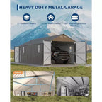 12x25FT W pełni zamknięty metalowy carport z pionowym zadaszeniem i stalową ramą