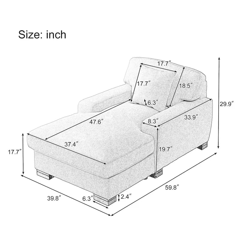 Nowoczesna sofa z funkcją spania typu chaise longue w stylu mid-century, o powiększonych wymiarach, z poduszką