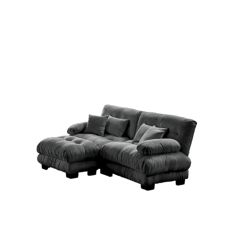Narożna sofa dwuosobowa typu szezlong, szezlong szezlongowy z szenili z poduszkami lędźwiowymi