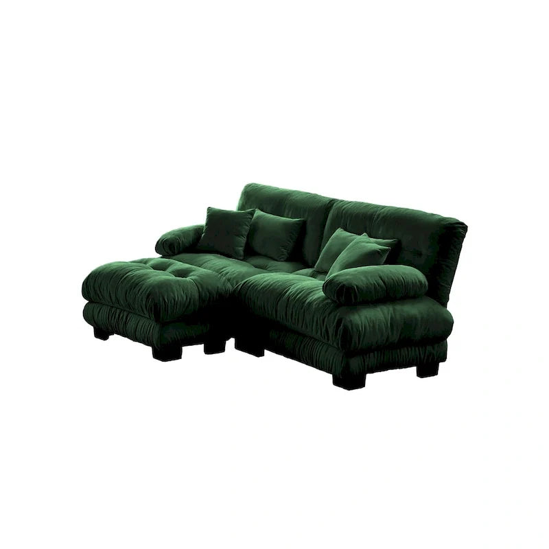 Narożna sofa dwuosobowa typu szezlong, szezlong szezlongowy z szenili z poduszkami lędźwiowymi