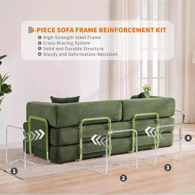 Rozkładana sofa 5 w 1, modułowa kanapa 78,8" z sztruksu z solidną ramą, wielofunkcyjny futon do małych przestrzeni, salonu i pokoju gościnnego