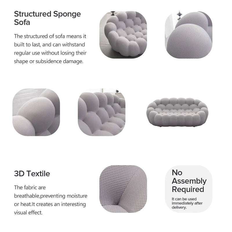 Dwuosobowa sofa typu bubble, zakrzywiona, o strukturze plastra miodu, z tkaniny 3D, do salonu, pokoju dziennego, mieszkania