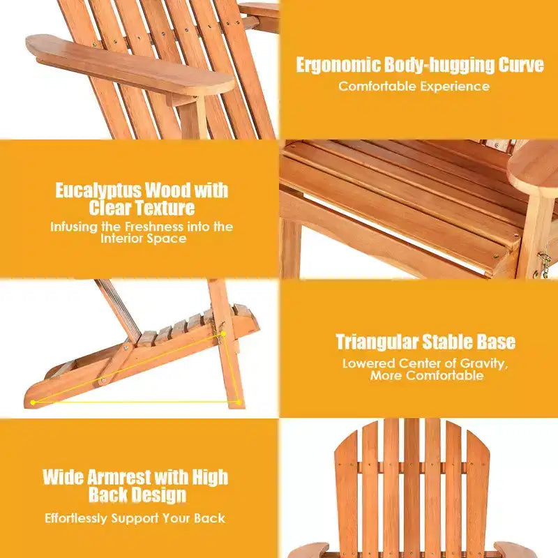 Costway 4 szt. Składane drewniane fotele Adirondack Eucalyptus Leżaki ogrodowe Naturalne