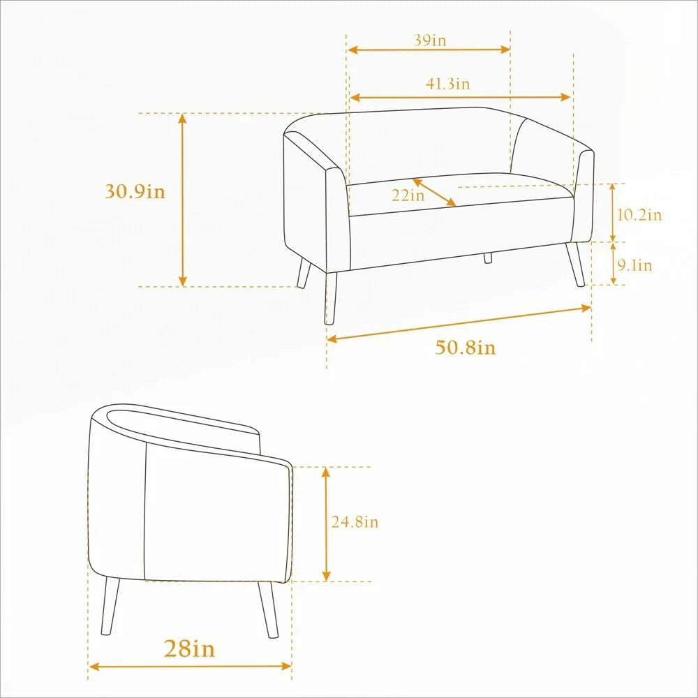 Dwuosobowa sofa tapicerowana sztruksem na drewnianych nogach w kolorze orzecha