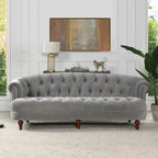 Sofa Chesterfield La Rosa 84 w stylu Mid-Century Modern, tapicerowana aksamitem i przeszywana głęboko
