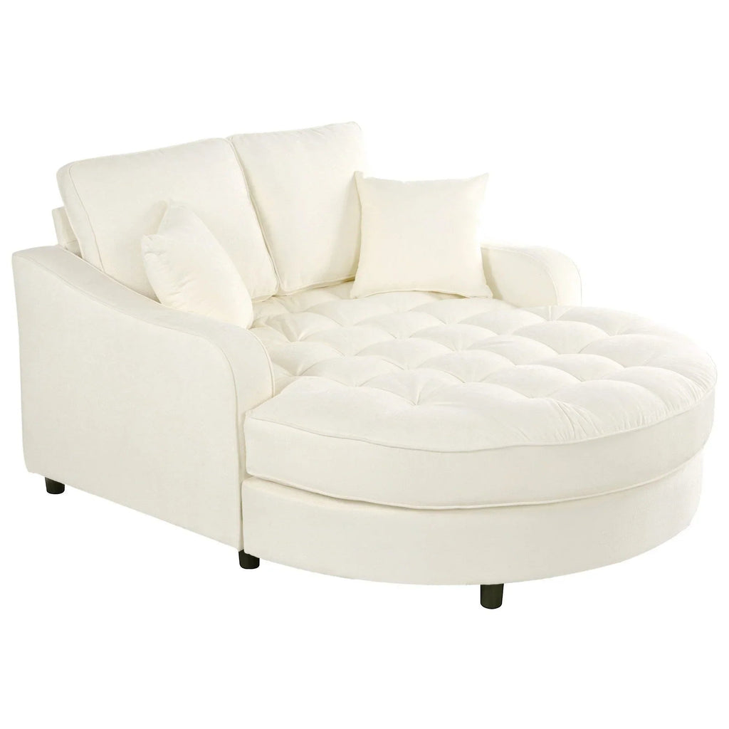 Sofa rozkładana typu chaise longue z chenille, tapicerowana sofa z pikowanym oparciem i 2 zdejmowanymi poduszkami do salonu
