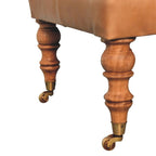 Rzemieślnicza otomana Artisan Furniture ze skóry buffalo w kolorze tan, z litego drewna, na nóżkach z kółkami