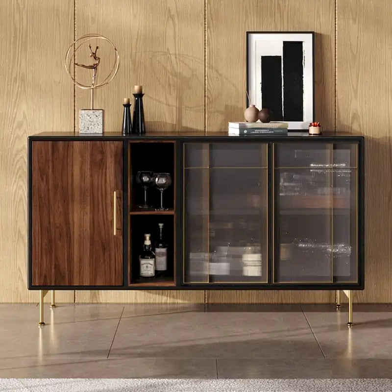 55.12 Komoda bufetowa w stylu Mid-Century Modern, szafka 3-drzwiowa, wielowarstwowa rama z litego drewna, fornir orzechowy, w pełni zmontowana - 55.12