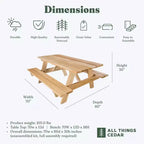 Stół piknikowy All Things Cedar 6-Ft do użytku zewnętrznego, ręcznie wykonany drewniany zestaw ławek tarasowych na kemping, imprezy w ogrodzie lub oglądanie meczów, rustykalny cedr