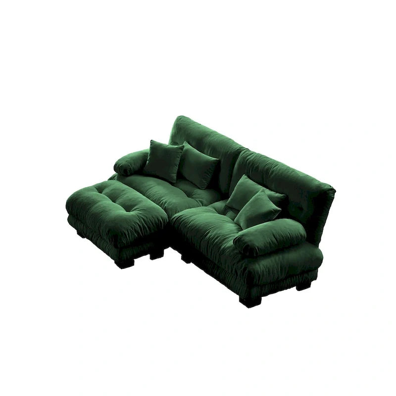 Narożna sofa dwuosobowa typu szezlong, szezlong szezlongowy z szenili z poduszkami lędźwiowymi