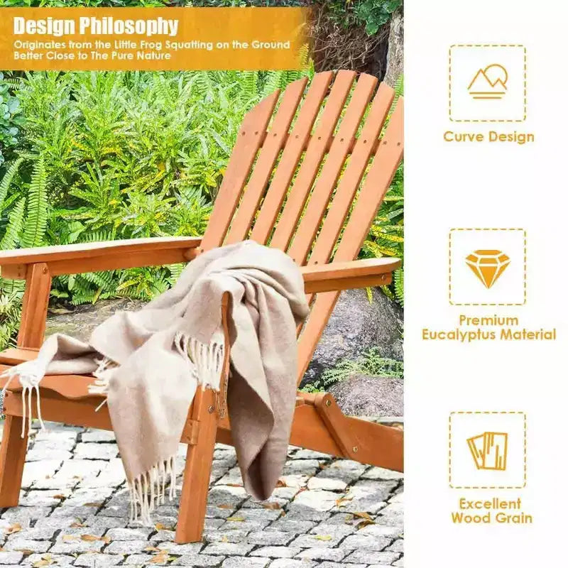 Costway 4 szt. Składane drewniane fotele Adirondack Eucalyptus Leżaki ogrodowe Naturalne