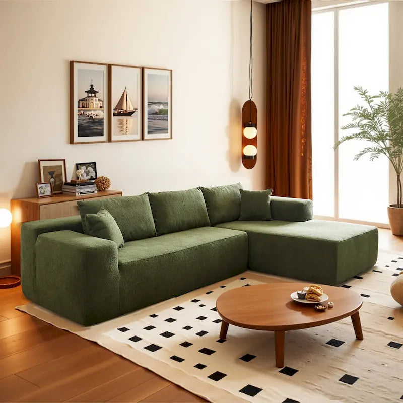 Nowoczesna tapicerowana sofa typu chaise longue z poduszkami do salonu