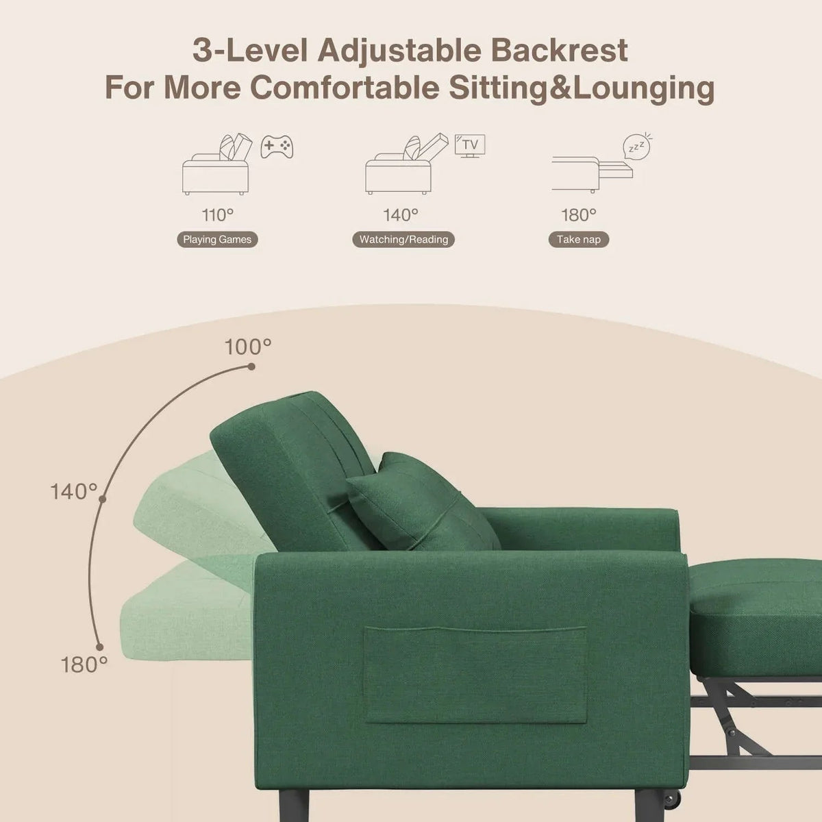 Wielofunkcyjna sofa 3 w 1 z funkcją spania, rozkładany fotel, składane łóżko do salonu