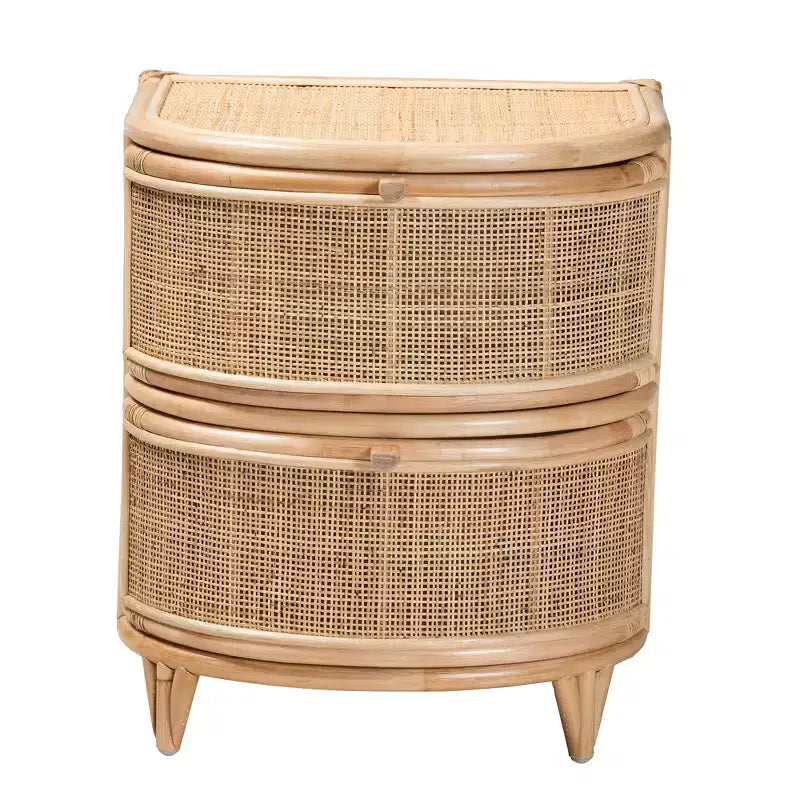 bali & pari Oleta Nowoczesna Szafka Nocna Boho Naturalny Brązowy Rattan 2 Szuflady