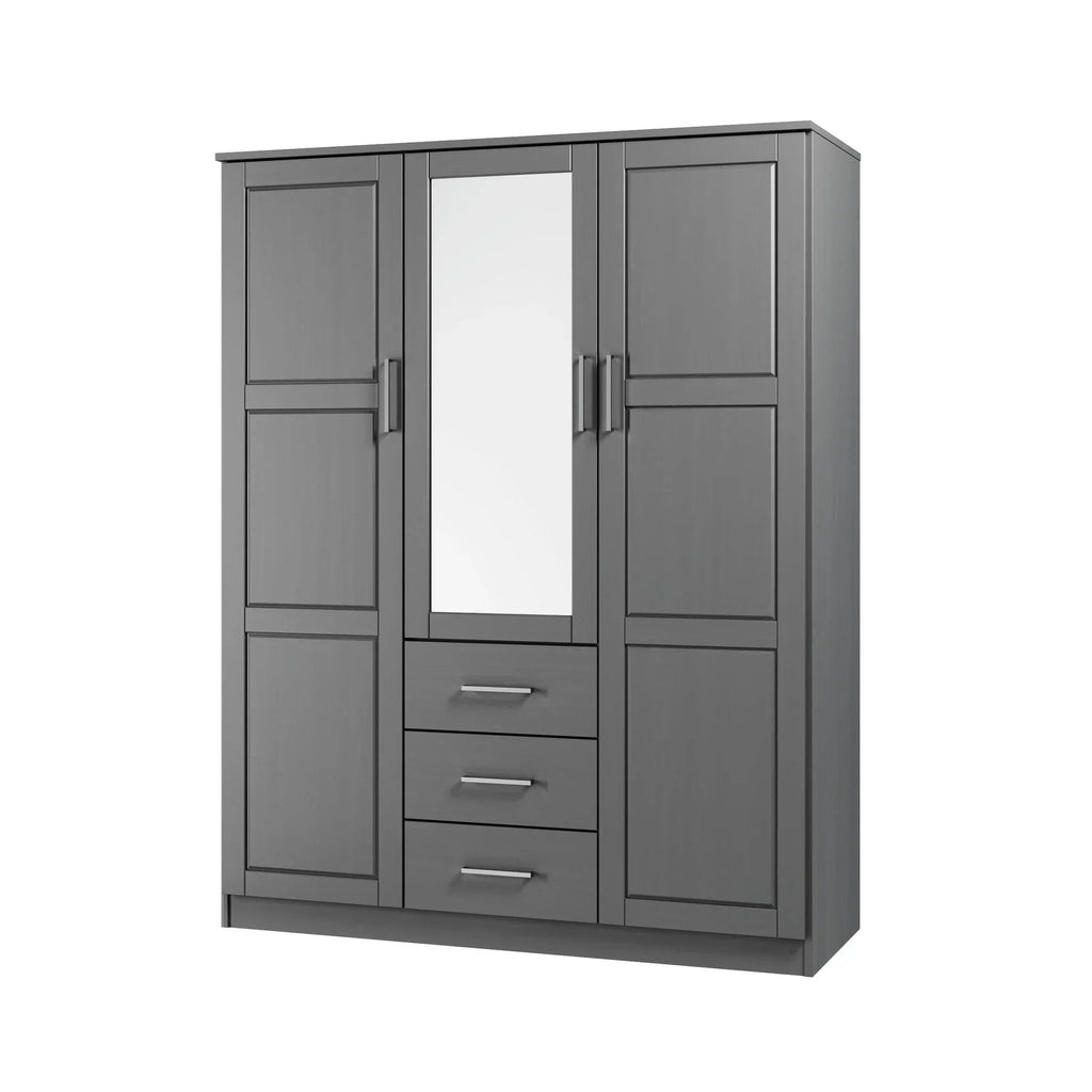 Palace Imports 100% szafa trzydrzwiowa Cosmo z litego drewna, z drzwiami z litego drewna lub lustrzanymi