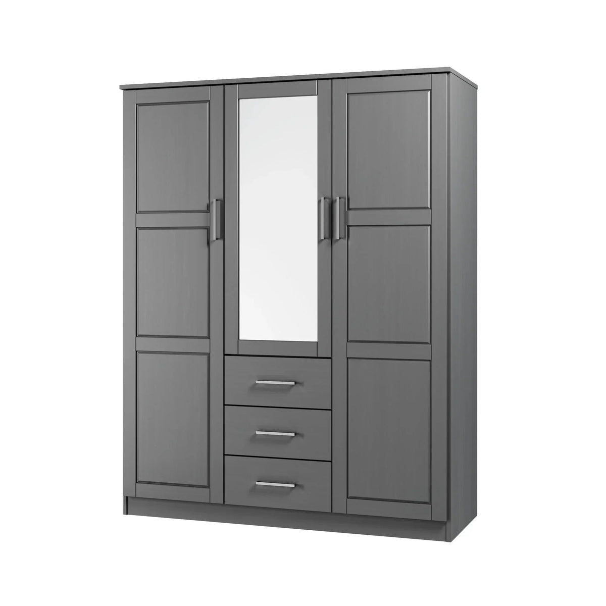 Palace Imports 100% szafa trzydrzwiowa Cosmo z litego drewna, z drzwiami z litego drewna lub lustrzanymi