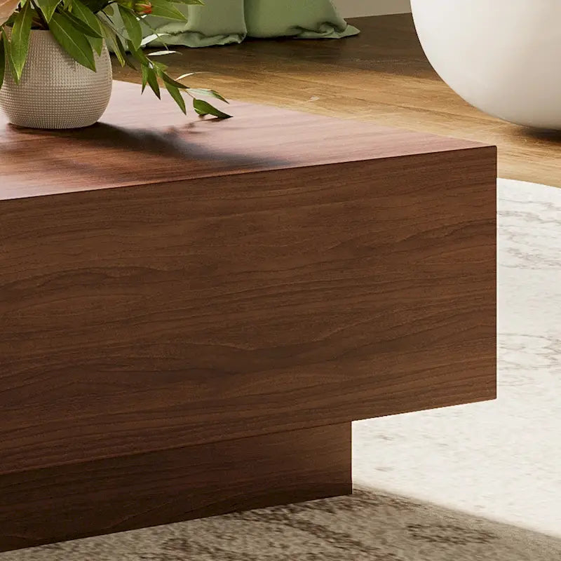 Stolik kawowy w stylu Mid-Century ModernMinimalistyczny stolik kawowy z forniru z miejscem do przechowywania do salonu, w pełni zmontowany