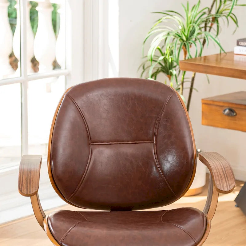 Glitzhome Skórzane Krzesło Biurowe Regulowane Obrotowe z Podłokietnikami Ergonomiczny Design
