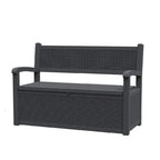 Ławka ogrodowa z żywicy odporna na warunki atmosferyczne z zamykanym schowkiem – design imitujący rattan, udźwig 227 kg, pojemność 265 litrów