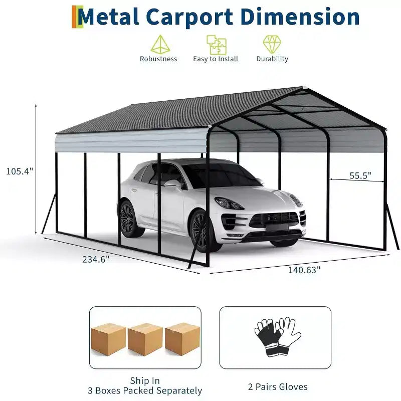 12 x 20 FT Solidny stalowy carport z zestawem kotwiczącym