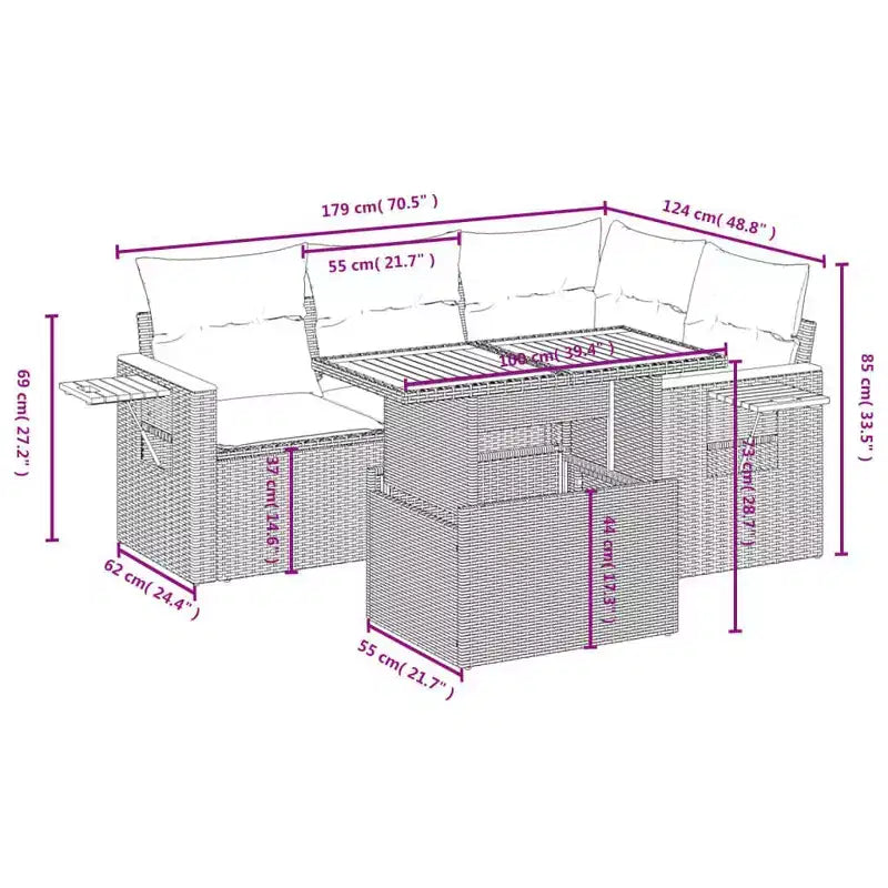 Zestaw wypoczynkowy na taras vidaXL 4 części z poduszkami, polirattan, akacja