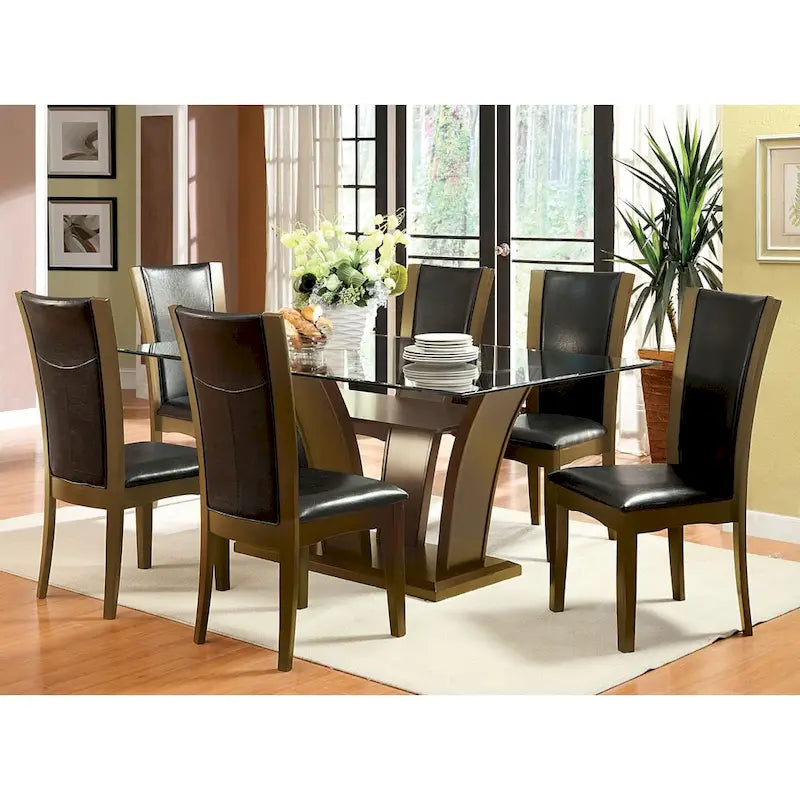 7-częściowy zestaw stołu do jadalni Bind Contemporary z litego drewna z otwartymi półkami od Furniture of America
