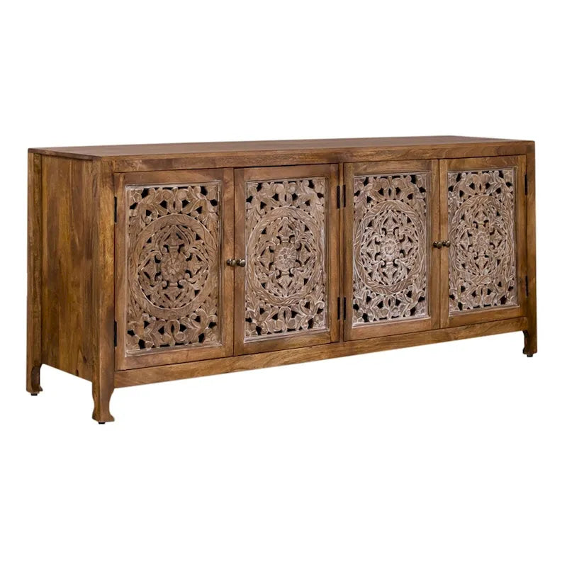 Szafka RTV Marisol w kolorze postarzanego miodu, 4-drzwiowa, 188 cm