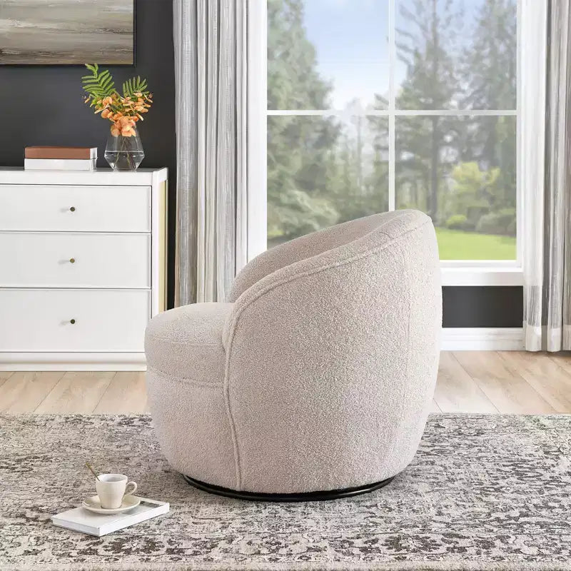 Fotel typu barrel Roundhill Furniture Galleria 360° z imitacją baranika