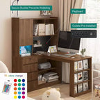 Biurko narożne w kształcie litery L (46 cali) z regałem i szufladami