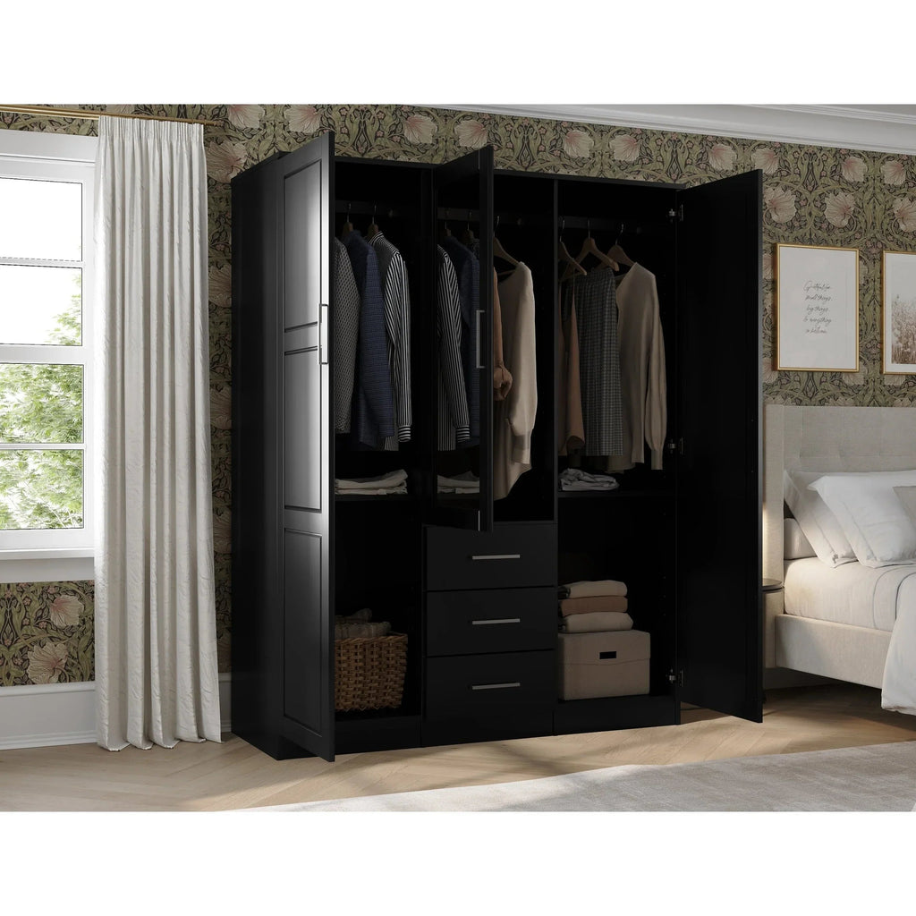 Palace Imports 100% szafa trzydrzwiowa Cosmo z litego drewna, z drzwiami z litego drewna lub lustrzanymi