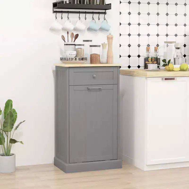 HOMCOM Narożna wysuwana szafka na kosz na śmieci do kuchni, wolnostojąca szafka do recyklingu z koszem na śmieci i szufladą