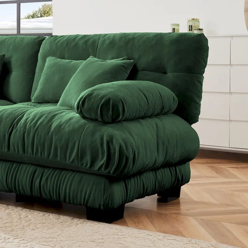 Narożna sofa dwuosobowa typu szezlong, szezlong szezlongowy z szenili z poduszkami lędźwiowymi
