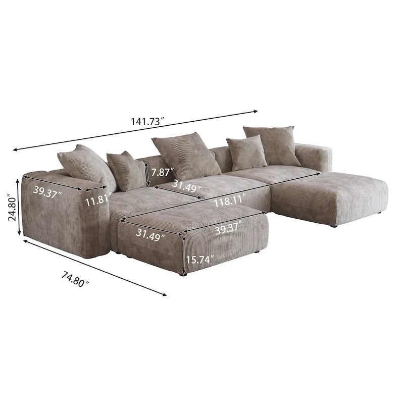 141.73 Modułowa sofa narożna, sofa z prążyniny w kształcie litery U z pufami
