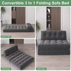 Rozkładana sofa futon z miękkiego sztruksu, składane łóżko podłogowe z poduszką i oparciem