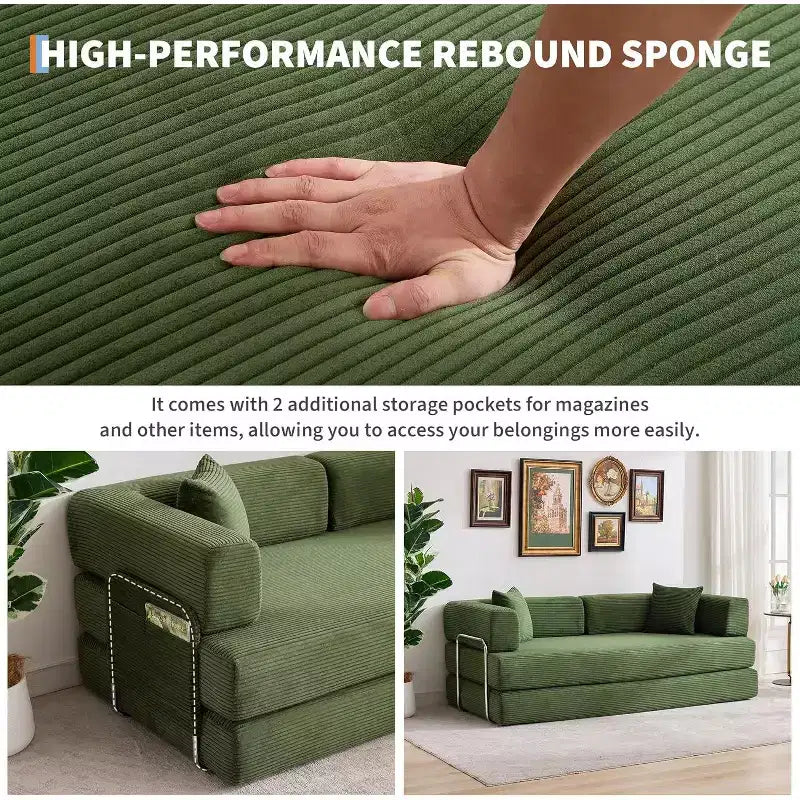 Rozkładana sofa 5 w 1, modułowa kanapa 78,8" z sztruksu z solidną ramą, wielofunkcyjny futon do małych przestrzeni, salonu i pokoju gościnnego
