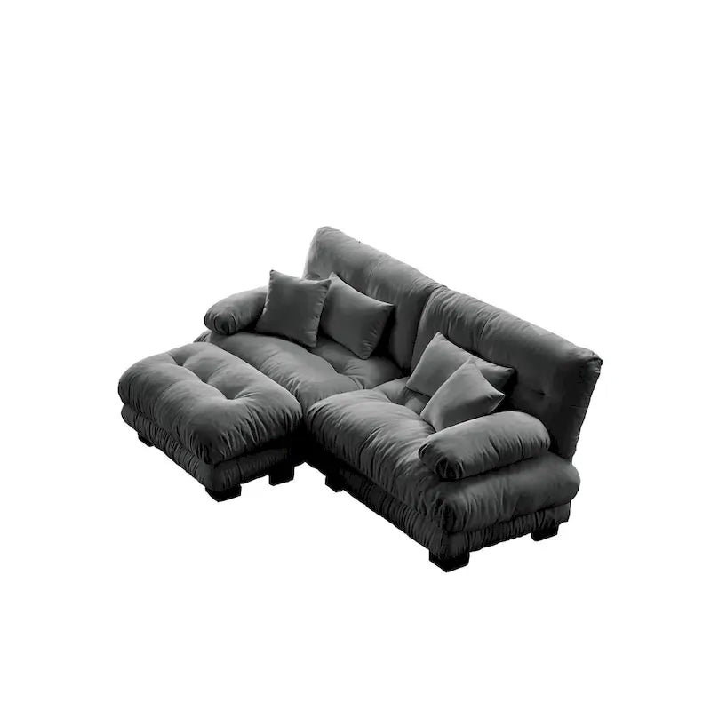 Narożna sofa dwuosobowa typu szezlong, szezlong szezlongowy z szenili z poduszkami lędźwiowymi