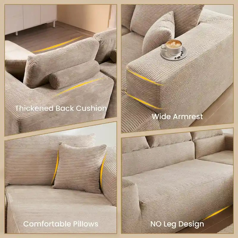 HOOOWOOO Nowoczesna narożna sofa modułowa w stylu minimalistycznym, wykonana z sztruksu, do salonu