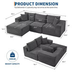 108 Nowoczesna sofa, 3-osobowa sofa tapicerowana w kształcie litery L z poduszkami, sofa z głębokim siedziskiem, bez konieczności montażu