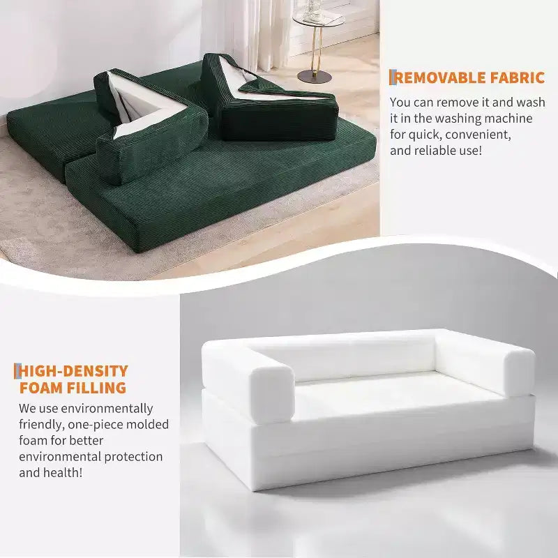 Rozkładana sofa 5 w 1, modułowa kanapa 78,8" z sztruksu z solidną ramą, wielofunkcyjny futon do małych przestrzeni, salonu i pokoju gościnnego