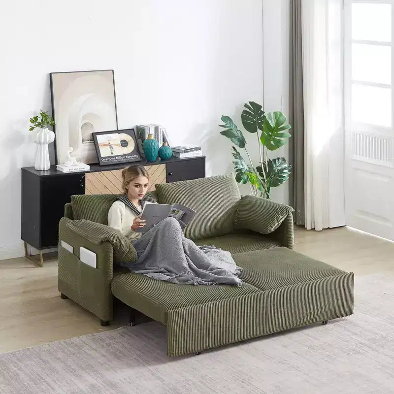 64,5-calowa rozkładana sofa 3 w 1 z sztruksu z funkcją spania