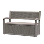Ławka ogrodowa z żywicy odporna na warunki atmosferyczne z zamykanym schowkiem – design imitujący rattan, udźwig 227 kg, pojemność 265 litrów