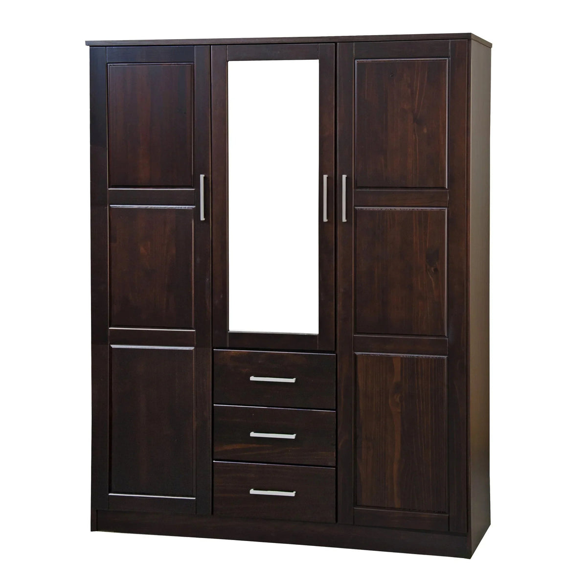 Palace Imports 100% szafa trzydrzwiowa Cosmo z litego drewna, z drzwiami z litego drewna lub lustrzanymi