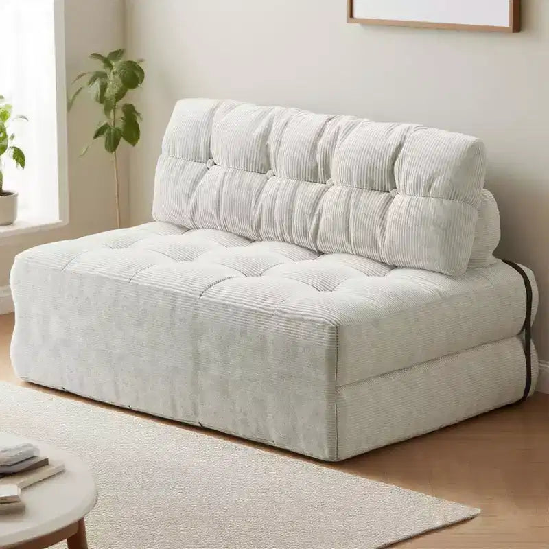 Rozkładana sofa futon z miękkiego sztruksu, składane łóżko podłogowe z poduszką i oparciem