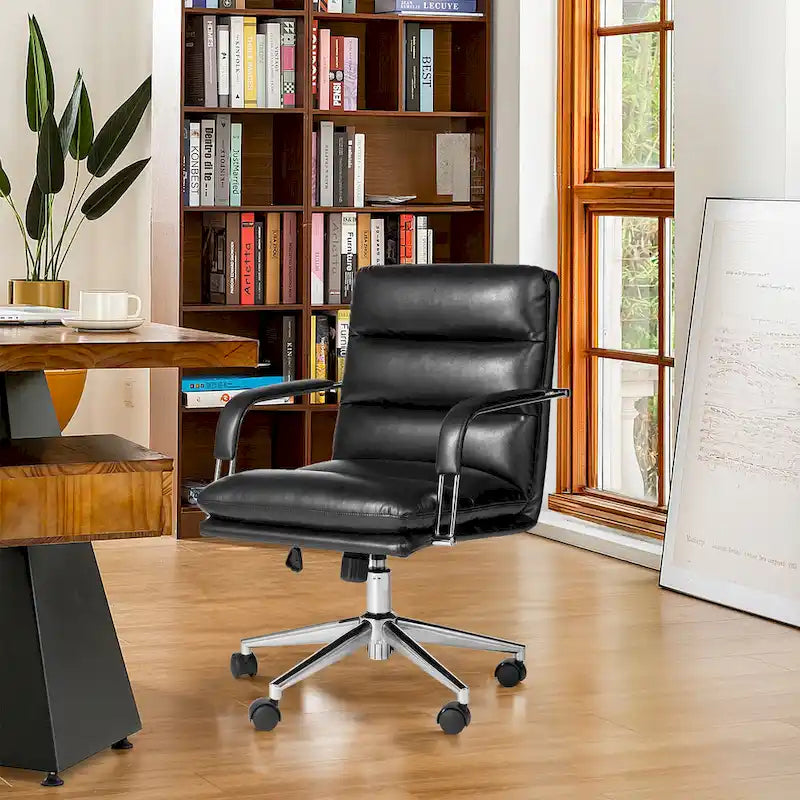 Glitzhome Skórzane Krzesło Biurowe Regulowane Obrotowe z Podłokietnikami Ergonomiczny Design